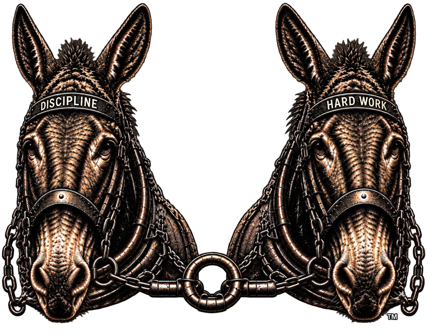 Official Muleskinner Labs trademark showing the Discipline and Hard Work mules